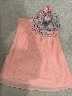 Ryu Dress, Women’s One Shoulder Blush Pink Floral Appliqué Dress, Size Small